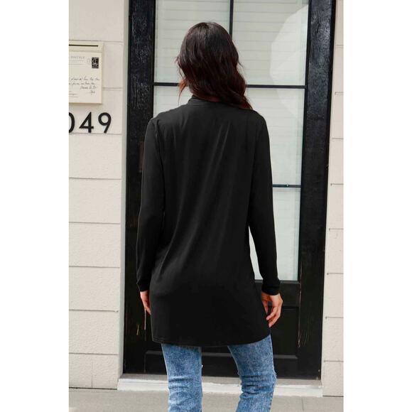 BASIC BAE Onyx Black Charcoal Gray Open Front Long Sleeve Cardigan Pockets NEW - Picture 3 of 5